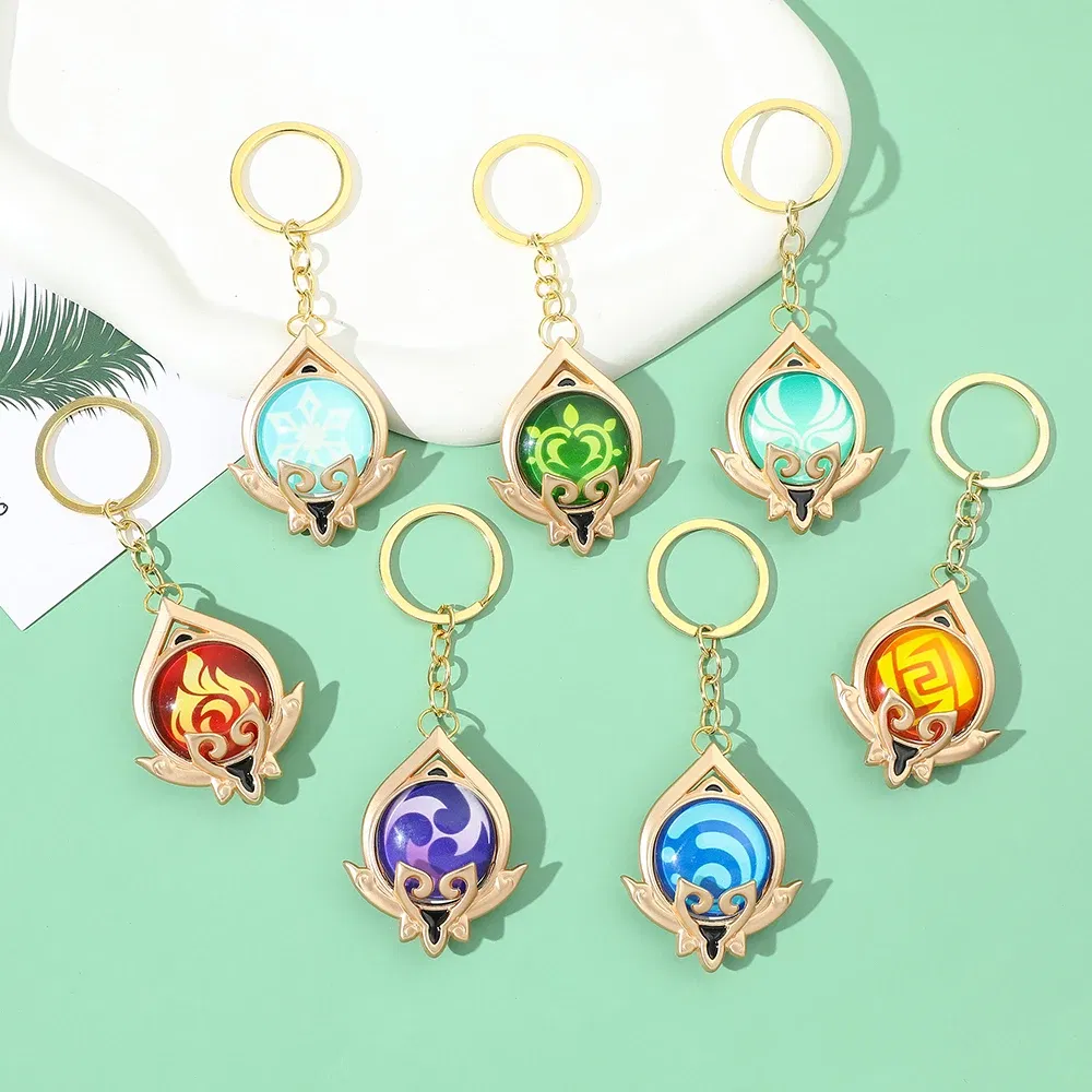 Color: Yellow - Genshin Impact Keychain Anime Game Genshi Impact Vision Element God's Eye for Men Key Chain Kids Accessories Key Ring