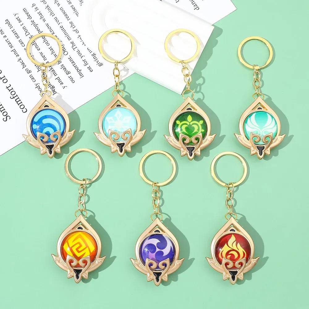 Color: Yellow - Genshin Impact Keychain Anime Game Genshi Impact Vision Element God's Eye for Men Key Chain Kids Accessories Key Ring