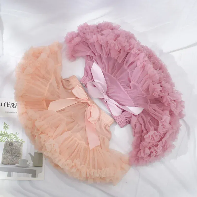 Color: SKY BLUE, Kid Size: 2T - Baby Girls Tulle Tutu Skirt Ballerina Pettiskirt Fluffy Children Ballet Skirts For Party Dance Princess Girl Tulle Clothes 1-10Y