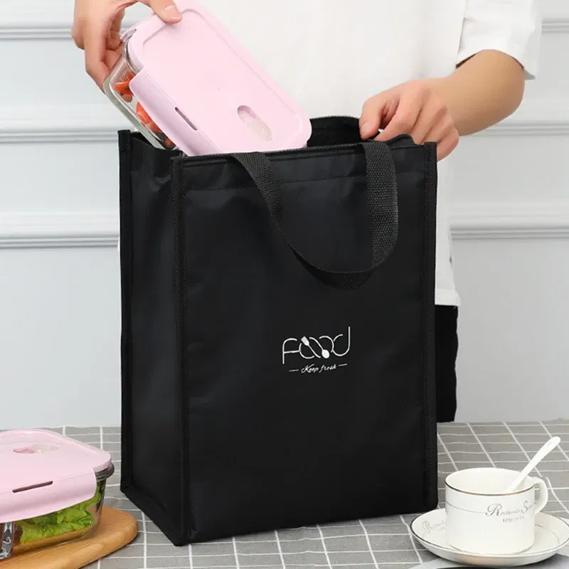 Color: Beige - High-Capacity Portable Insulated Lunch Bag Women Kid Picnic Work Travel Food Thermal Storage Container Bento Box Cooler Tote Bag