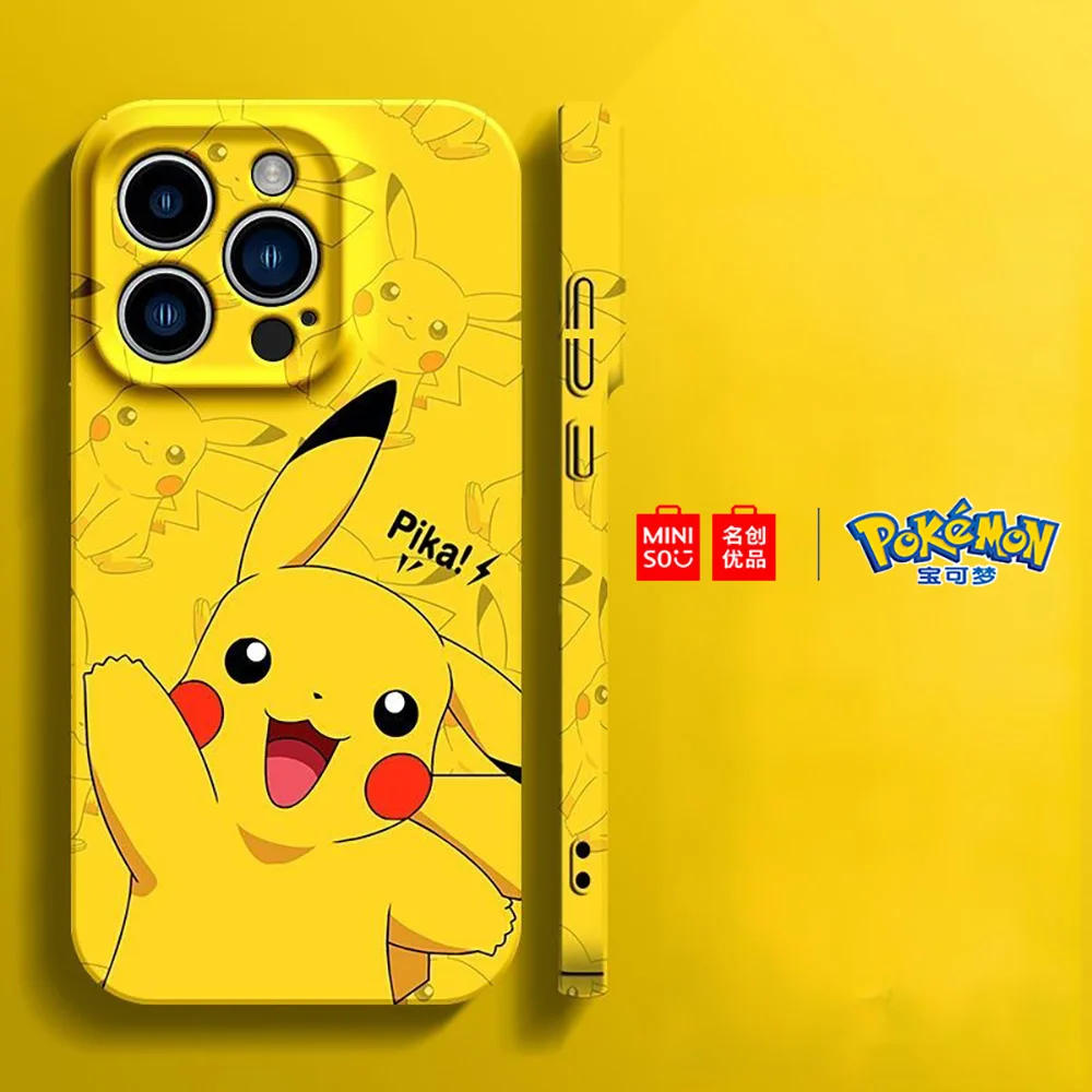 Color: Purple Pink, Material: Microfiber - Miniso Pokemon Collaboration Pikachu Gengar Phone Case For iPhone 15 14 13 11 12 16 Pro Max Plus X XR Girl Silicone Phone Case
