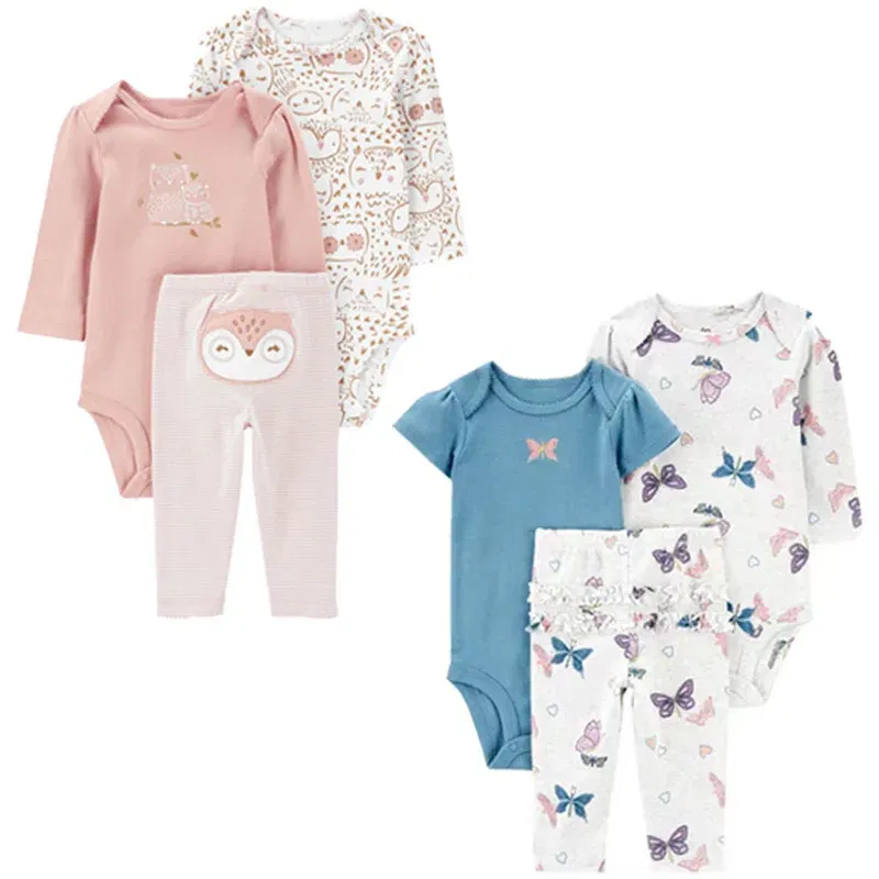 Color: Pink, Ships From: CHINA, Kid Size: 18M - 3PCS Baby Clothing Set Autumn Newborn Baby Girl Pure Cotton Clothes Set Soft Cute Animal Kids Bodysuits+Pants+Romper Bebe 6-24M