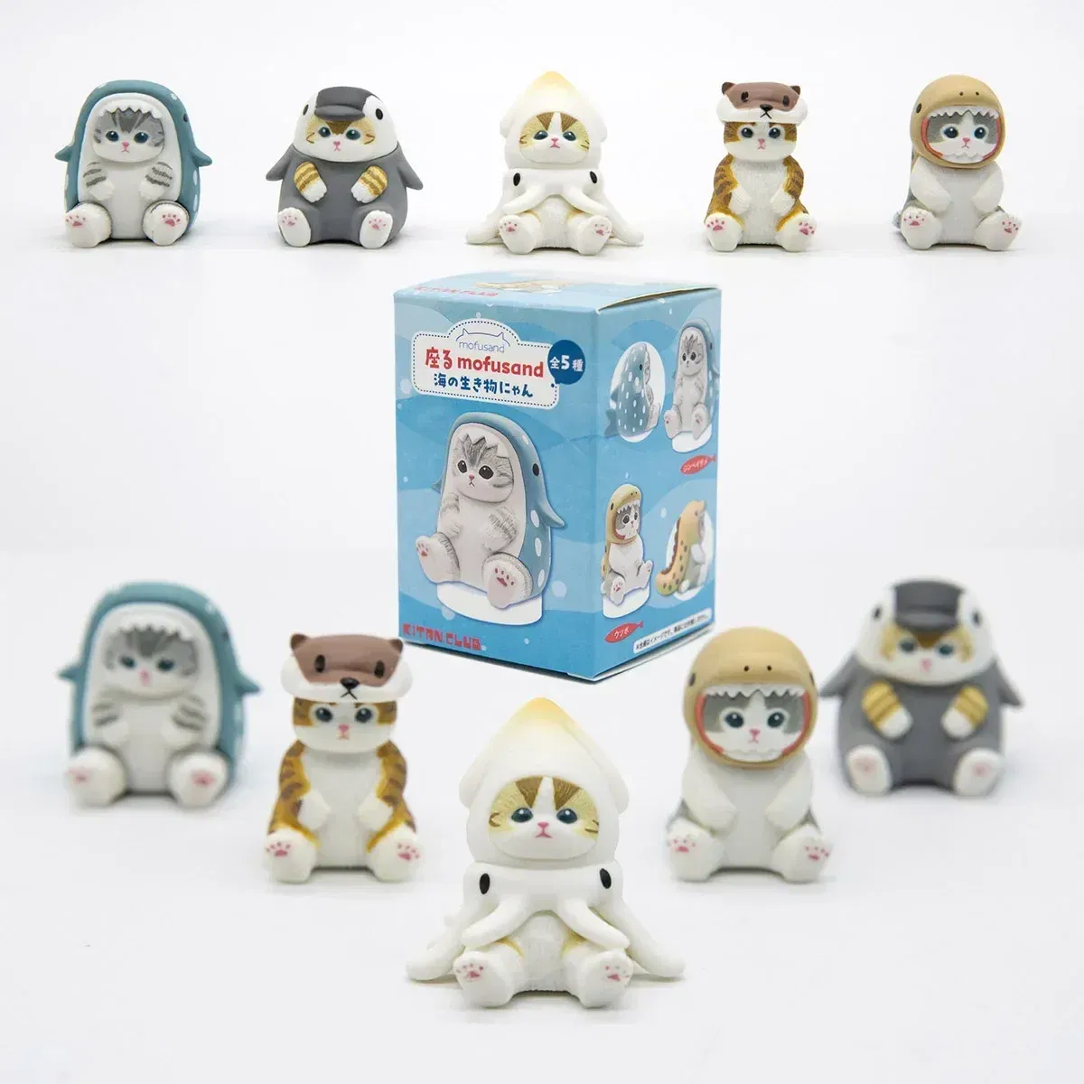 Color: Yellow - Mofusand Cats Wearing Marine Organism Clothes Blind Box Cute Action Figures Octopus Penguin Otter Table Ornaments Kids Gifts