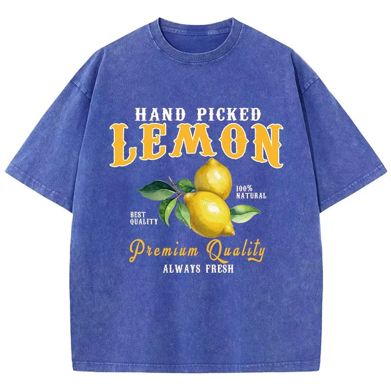Color: Brown, Size: L - Summer Lemon Washed T-Shirts Womens Cotton Oversized O-Neck T Shirts Fresh Fruit Prints Tops Casual Short Sleeve Woman Clothes