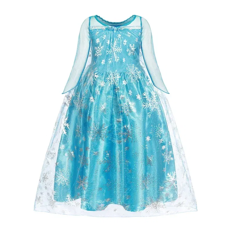 Kid Size: 9, Color: Khaki - Disney Kids Cosplay Elsa Anna Princess Dress Girls Mesh Ball Gown Halloween Carnival Birthday Clothes Snow Queen Frozen Costume