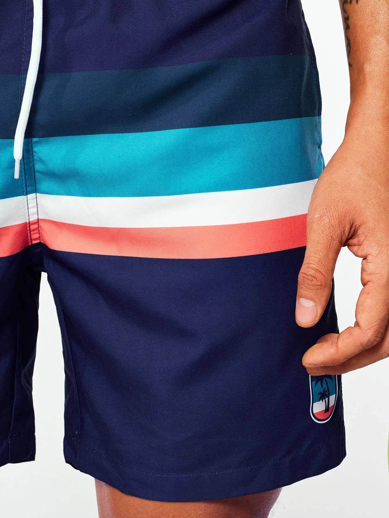Color: MULTI, Size: L - Men's Navy Bottom Stripe Insert Print Beach Pants