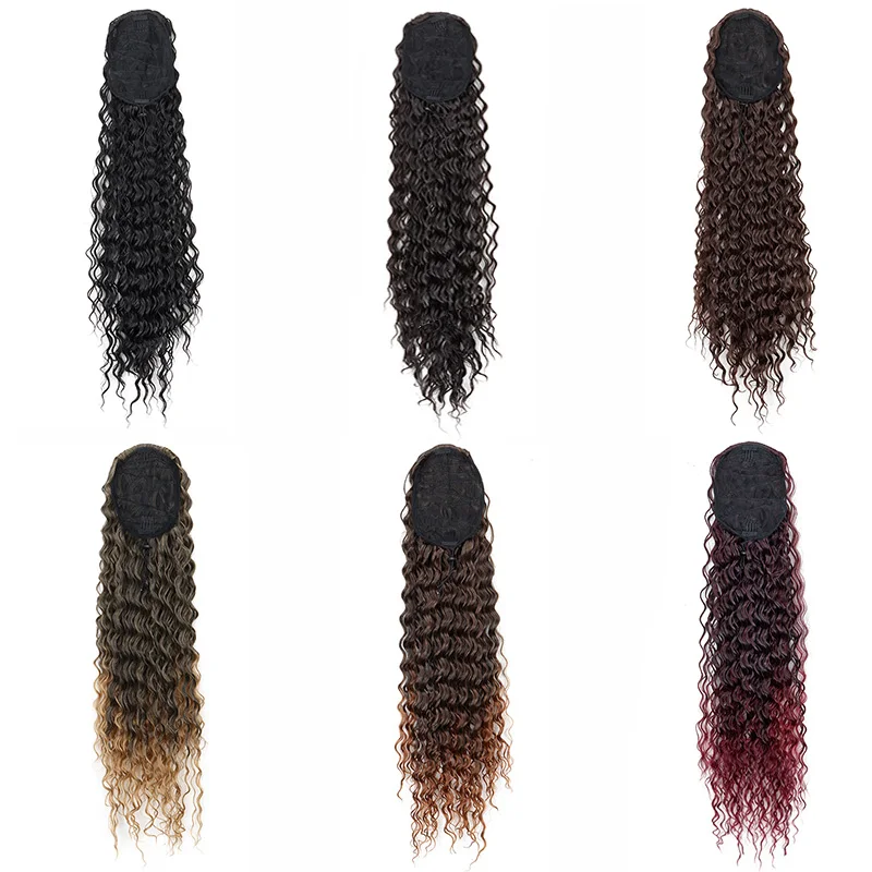 Color: NC/4HL - Synthetic Long 22Inch Kinky Curly Ponytail Extensions Clip in Drawstring Ponytail Wig Afro Pony Tail Women Hairpiece