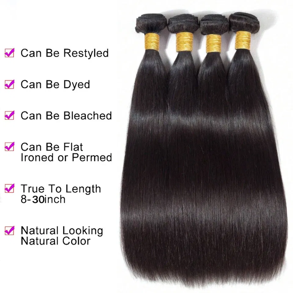 Stretched Length: 16 18 20 - Peruvian Bone Straight Human Hair Bundles Deal Unprocessed Virgin Hair Extensions Long Thick Cheap Brazilian Hair Weave Natural
