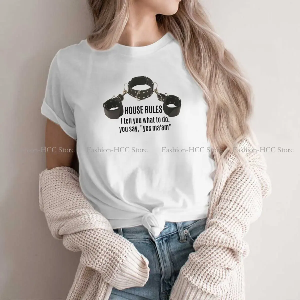 Color: black, Size: M - BDSM Bondage Discipline Dominance Submission Polyester TShirts Collar Cuffs House Rules Female Print Homme T Shirt Hipster Tops