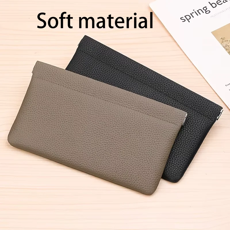 Color: black - Self-closing first-layer genuine cowhide long wallet passport driver's license document holder data cable cosmetic bag storage