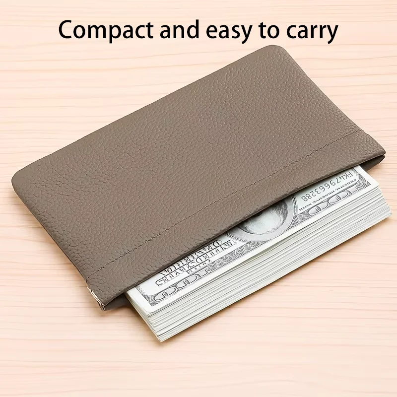 Color: black - Self-closing first-layer genuine cowhide long wallet passport driver's license document holder data cable cosmetic bag storage