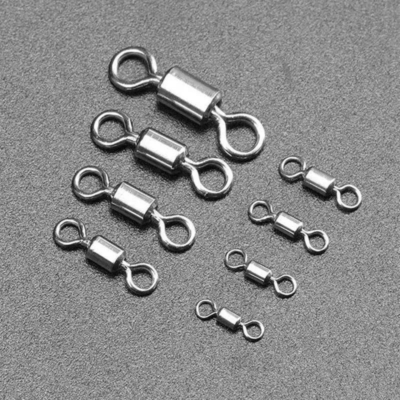 Color: Yellow - 50PCS/Lot Fishing Swivel Sizes Solid Connector Ball Bearing Snap Fishing Swivels Rolling Stainless Steel Beads