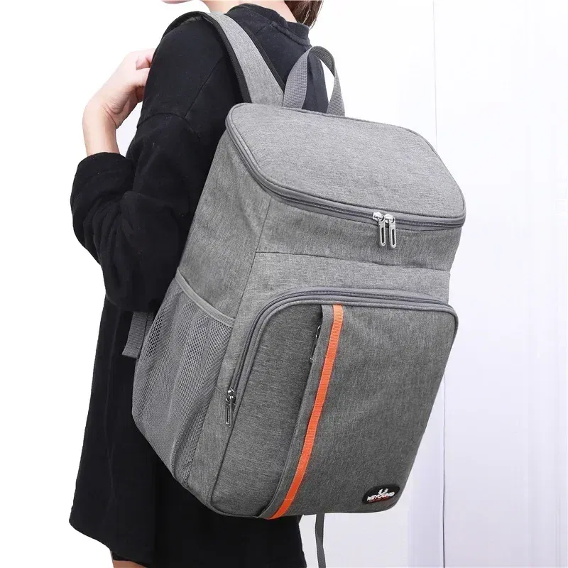 Color: green - 20L Outdoor Thermal Backpack Cooler Bags Insulated Lunch Bag Leakproof Camping Beer Drink Picnic Backpack Food Fresh Keeping Bag