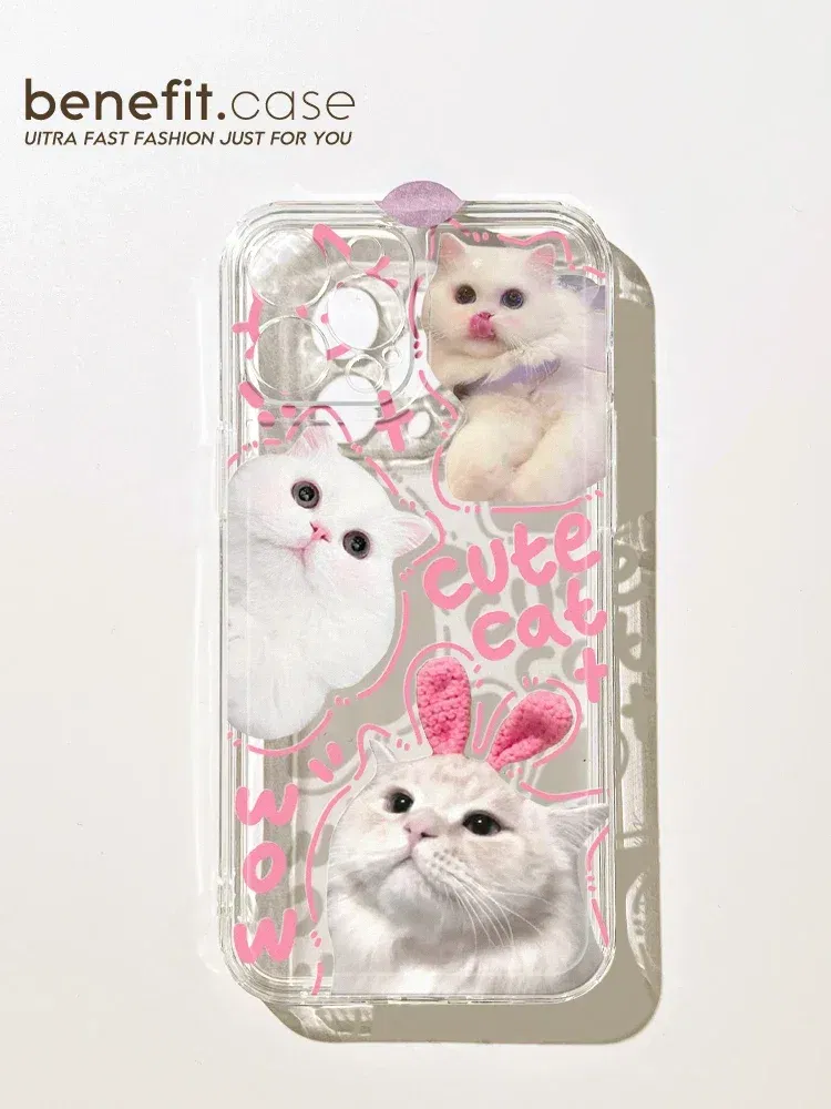 Color: Blue, Material: Vinyl - Cute Kitten Phone Case for iPhone 15 14 13 12 11 Pro Max XR XS X 7 8 Plus Mini SE Clear Cat Mobile Case