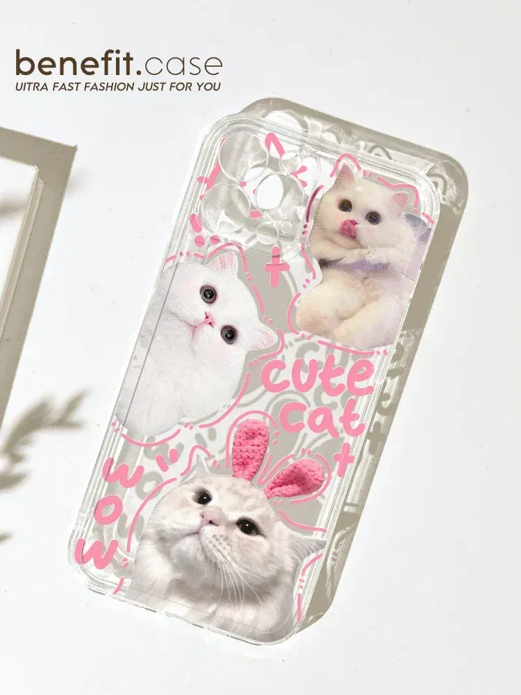 Color: Blue, Material: Vinyl - Cute Kitten Phone Case for iPhone 15 14 13 12 11 Pro Max XR XS X 7 8 Plus Mini SE Clear Cat Mobile Case