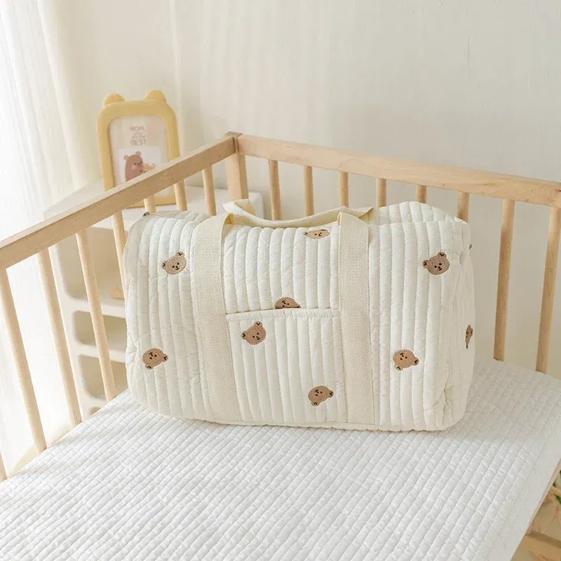 Color: Brown - New Embroidered Mom Bag Storage Bag Large Capacity Mommy Travel Bag Fashion Multi-functional Handbag Lightweight Diagonal