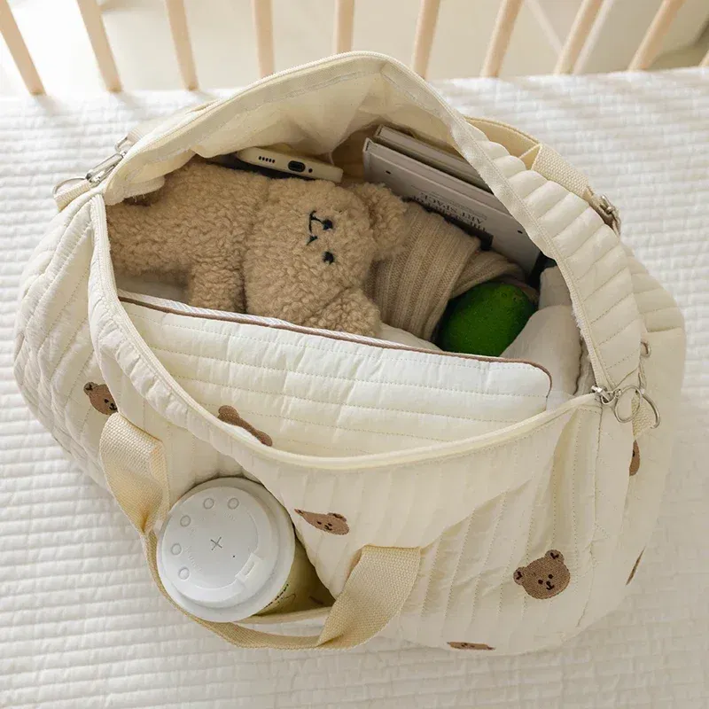 Color: Brown - New Embroidered Mom Bag Storage Bag Large Capacity Mommy Travel Bag Fashion Multi-functional Handbag Lightweight Diagonal