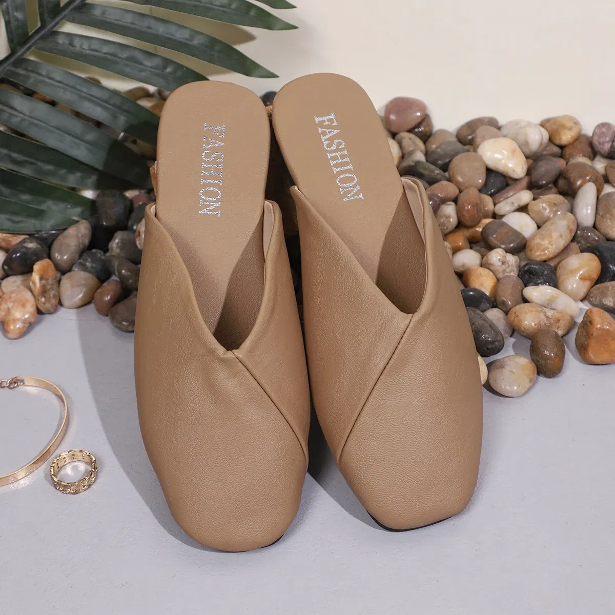 Color: black, Shoe Size: 43 - Fashion Slip on Mules Big Size 43 Flat Slippers 2024 Summer Women Flat Casual Outdoor Square Toe Shoes Ladies Slippers