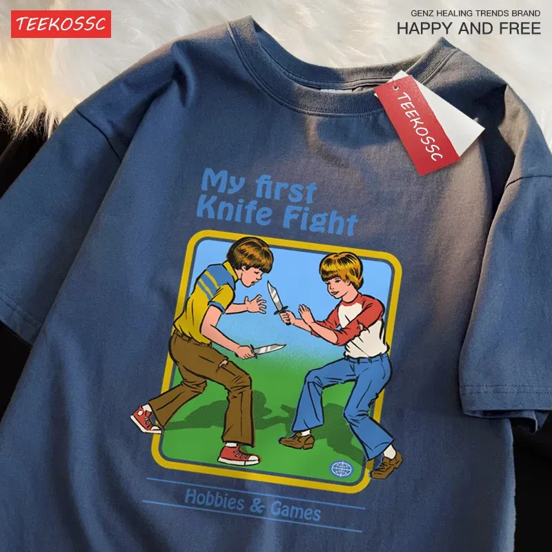Color: Gold, Size: XL - My First Knife Fight Hobbies Games Print Tshirts Men Women Soft Short Sleeve Summer Casual Cotton Oversized Loose Street T Shirt