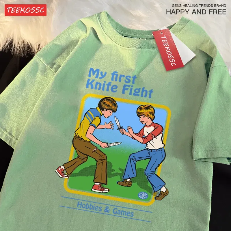 Color: Gold, Size: XL - My First Knife Fight Hobbies Games Print Tshirts Men Women Soft Short Sleeve Summer Casual Cotton Oversized Loose Street T Shirt