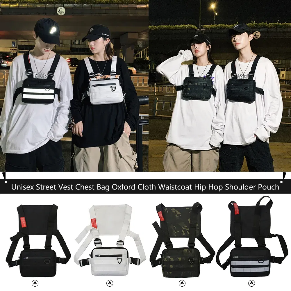 Color: Champagne - Multi-function Chest Bags Men Women Oxford Cloth Vest Hip-Hop Street Belt Pouch