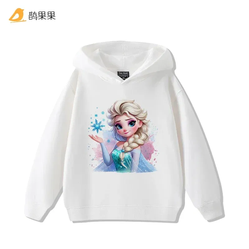 Color: Khaki, Kid Size: 4T - Queen Elsa Surrounding Girls Autumn and Winter Hooded Sweatshirt Children Girl Children's Tops Cute Long-sleeved Coat