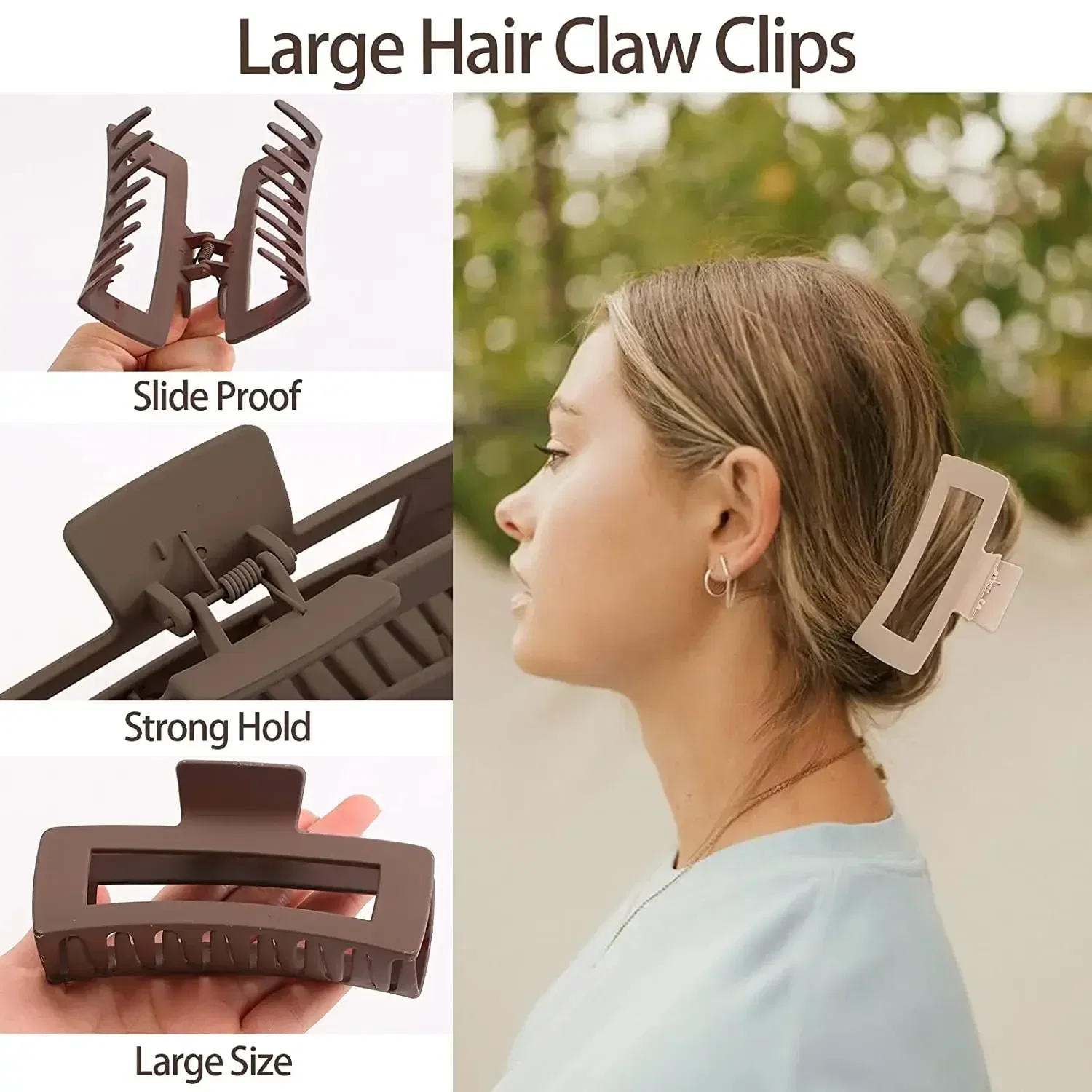 Color: khaki - Korean Large Claw Clips Women Plastic Claw Clips Black Matte Clip Hair Claw Non-slip Crab Hairpins Fashion Beach HairAccessories
