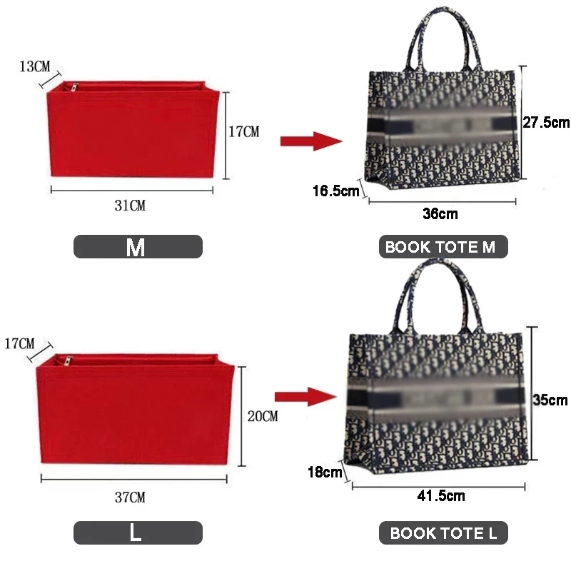 Color: Red, Size: S - Felt Cloth Insert Bag Fits BOOK TOTE Makeup Handbag Organizer Travel Inner Purse Cosmetic Bag Mommy Bag Fit ONTHEGO Tote