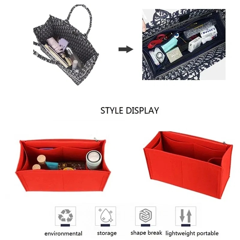 Color: Red, Size: S - Felt Cloth Insert Bag Fits BOOK TOTE Makeup Handbag Organizer Travel Inner Purse Cosmetic Bag Mommy Bag Fit ONTHEGO Tote
