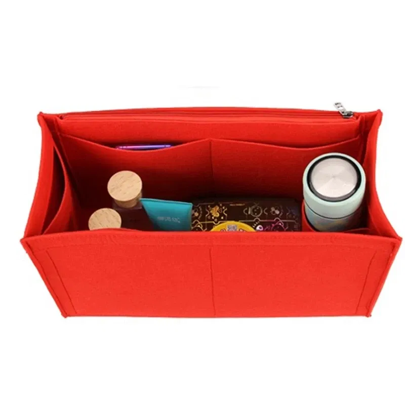 Color: Red, Size: S - Felt Cloth Insert Bag Fits BOOK TOTE Makeup Handbag Organizer Travel Inner Purse Cosmetic Bag Mommy Bag Fit ONTHEGO Tote