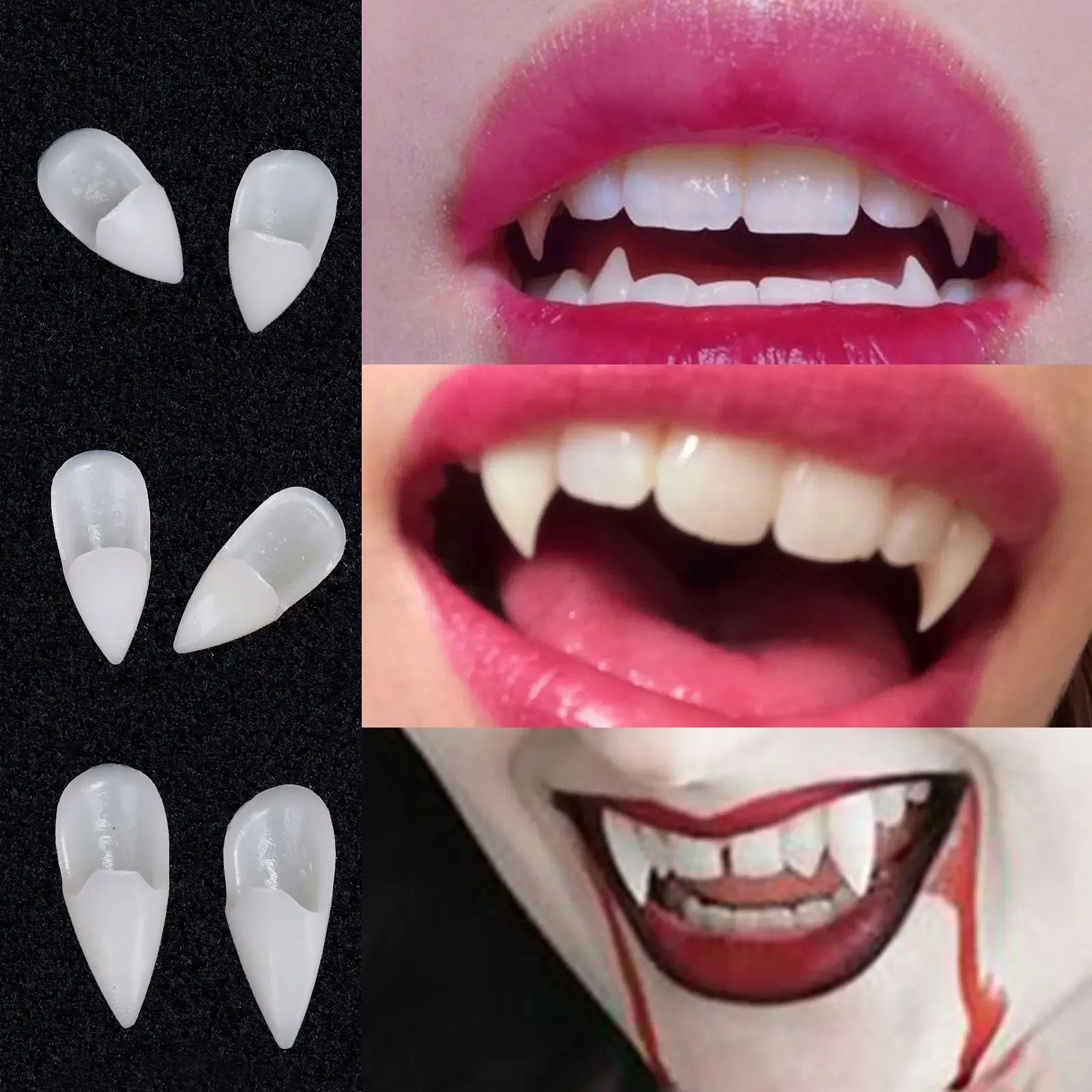 Color: Light Grey - Halloween Decoration Vampire Teeth Fangs Dentures Props Halloween Cosplay Props False Fangs With Solid Glue Halloween Props