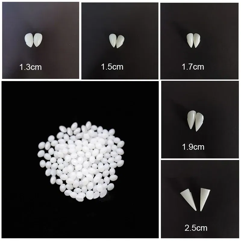 Color: Light Grey - Halloween Decoration Vampire Teeth Fangs Dentures Props Halloween Cosplay Props False Fangs With Solid Glue Halloween Props