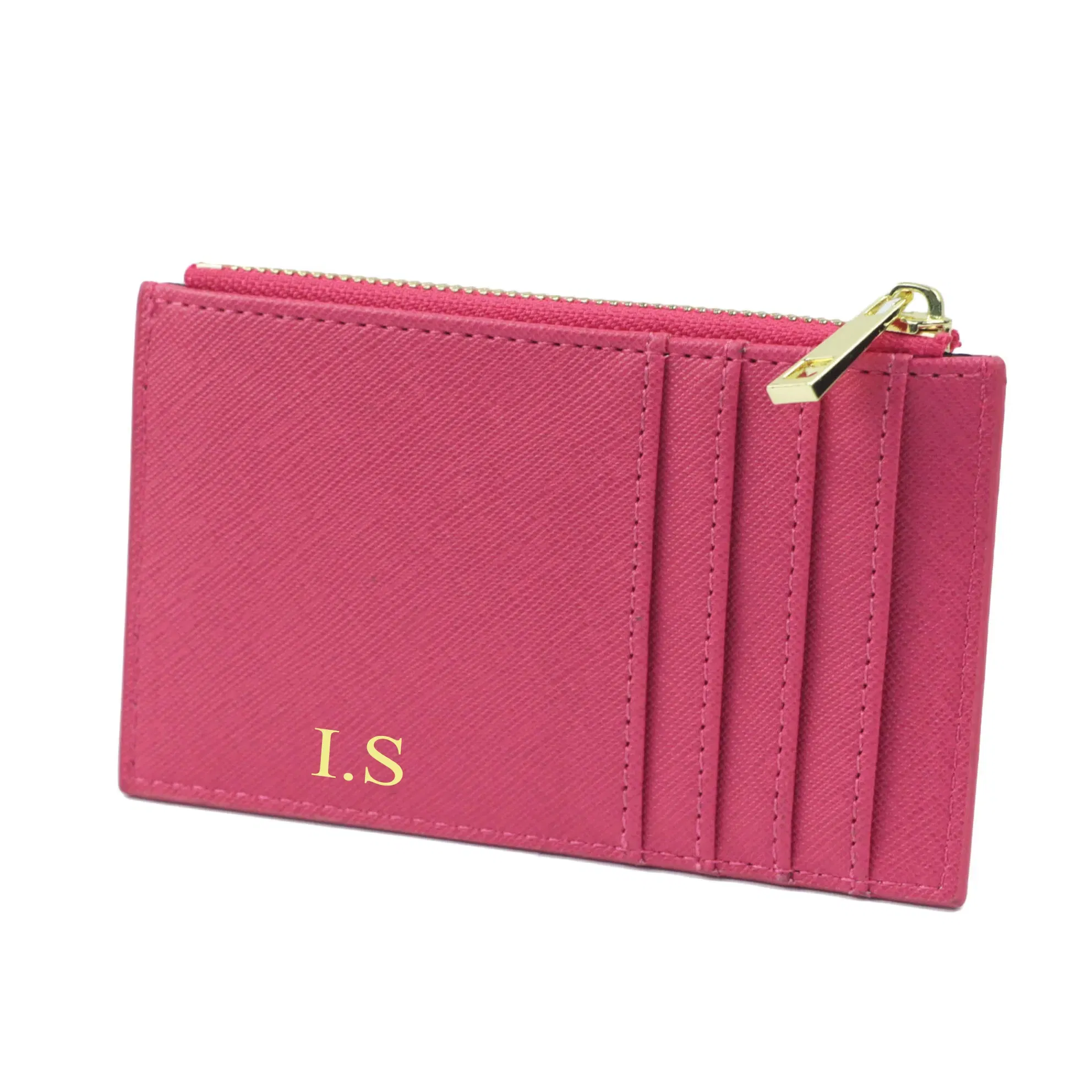 Color: Clear - Custom Name Saffiano Leather Zip CardHolder Multiple Colors Ultra Thin Coin Purse Drop Shipping Small Women Credit Card Wallet
