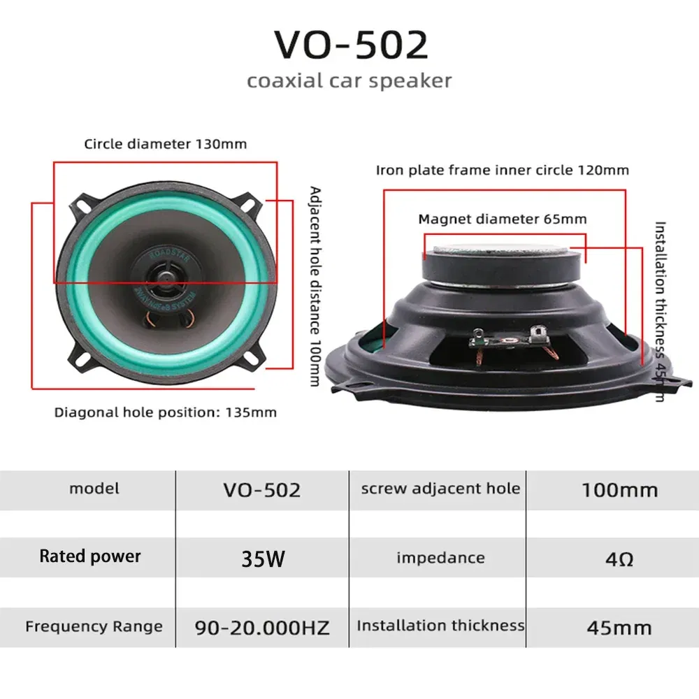 Size: 8" - 4/5/6.5 Inch Car Speakers HiFi Coaxial Subwoofer Universal Automotive Audio Music Full Range Frequency Car Stereo Speaker 1pcs