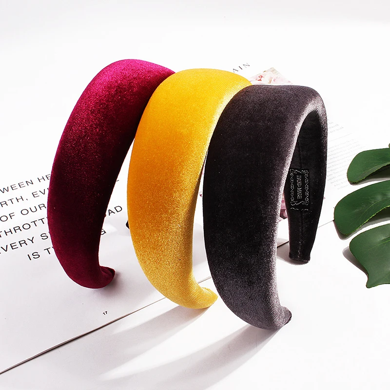 Color: Beige - 2020 New Padded Headbands for Women Wide Bezel Hairbands Thick Velvet Hair Hoop Girls Sponge Non-slip Hairband Hair Accessories
