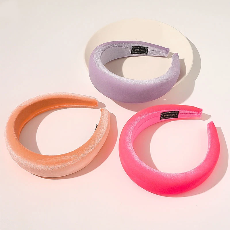 Color: Beige - 2020 New Padded Headbands for Women Wide Bezel Hairbands Thick Velvet Hair Hoop Girls Sponge Non-slip Hairband Hair Accessories