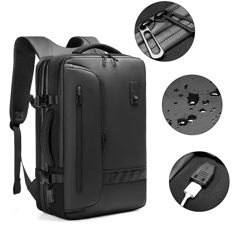 Color: SKY BLUE - Travel Men Expanded Laptop Backpack vacuum compression hiking Backpack USB charging Business Large Capacity Backpack For Pumps