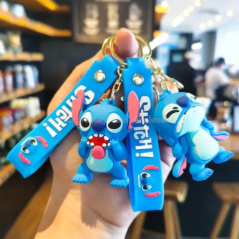 Color: Black and White - Wholesale Anime Disney Keychain Mickey Mouse Minnie Lilo & Stitch Cartoon Keyring Kawaii Key Chain Car Pendant Kids Toys Gifts