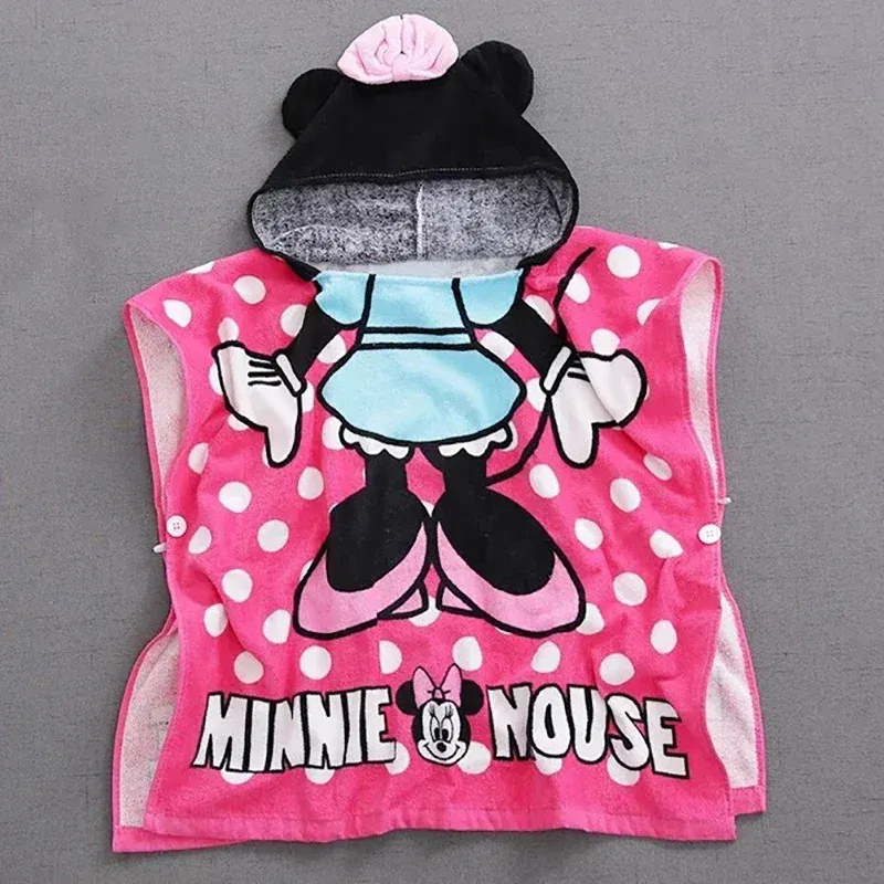 Color: Green - Disney Kids Hooded Bath Towel Child Breathable Gauze Cloak Beach Towel Mickey Minnie Cartoon Boy Grl BAth Towel 60x120cm