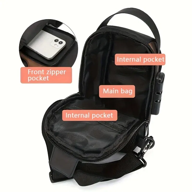 Color: Blue - Men's Sporty High Quality Chest Bag, Motorcycle Phone Pack with Zipper Closure, Secure Travel Bag for Daily Commute