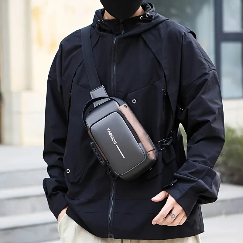 Color: Blue - Men's Sporty High Quality Chest Bag,  Motorcycle Phone Pack with Zipper Closure, Secure Travel Bag for Daily Commute