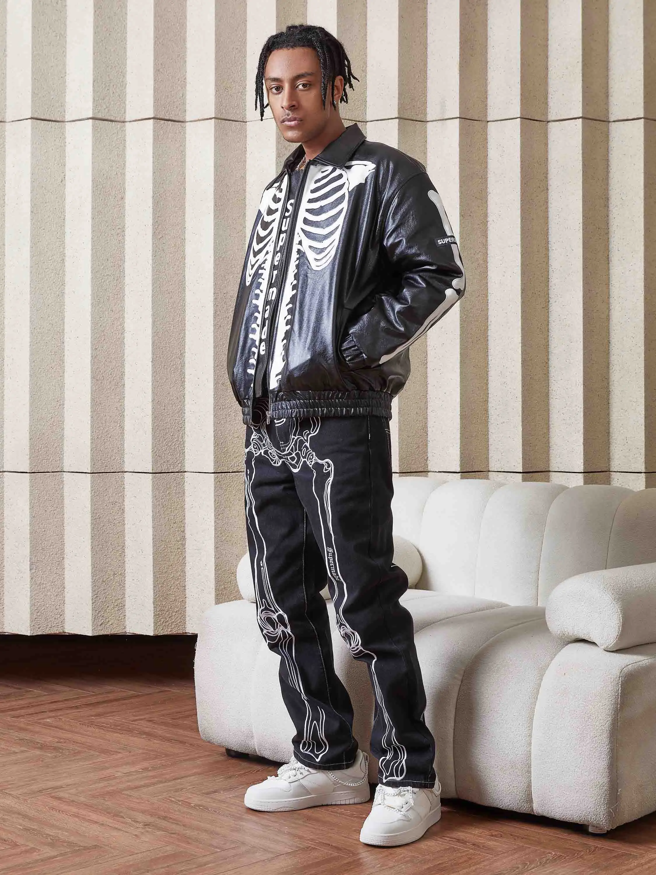 Color: black, Size: S - Men's Leather Jacket Fashion Embroidery Artificial Leather Coats Winter Casual Motorcycle Biker Pu Leather Outwear Male Clothing