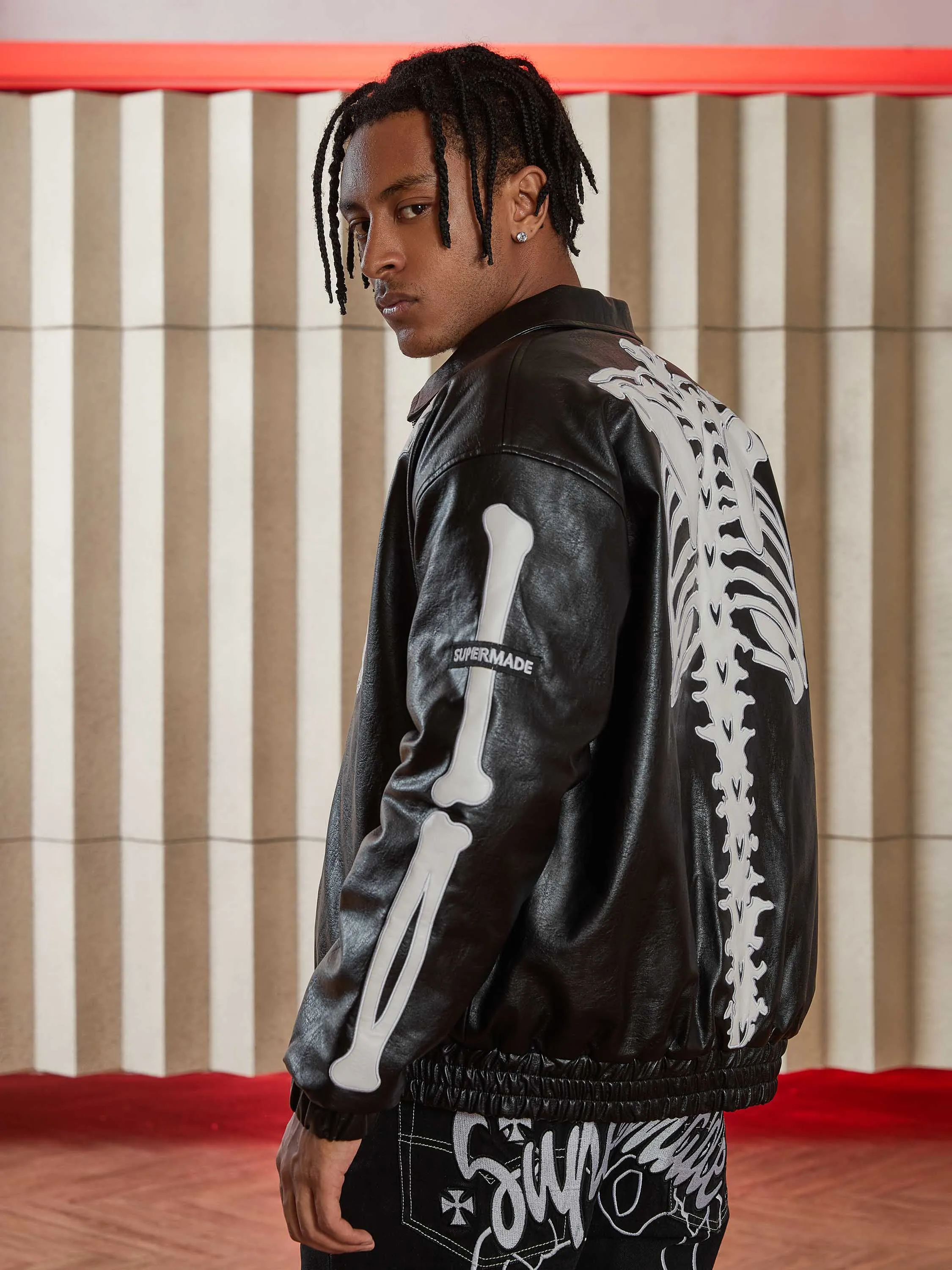 Color: black, Size: S - Men's Leather Jacket Fashion Embroidery Artificial Leather Coats Winter Casual Motorcycle Biker Pu Leather Outwear Male Clothing