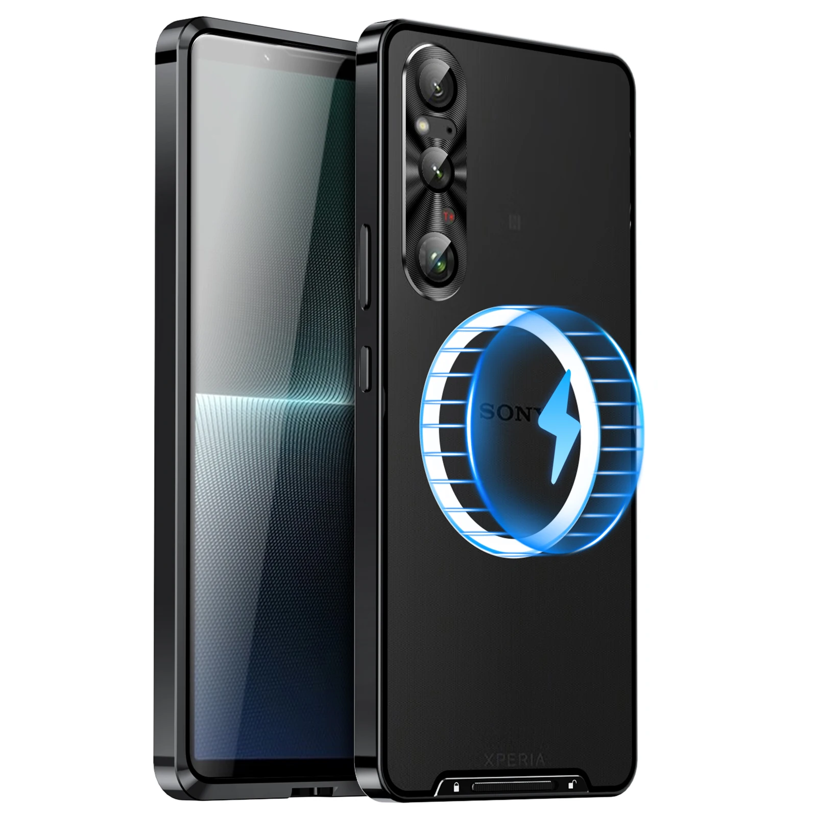 Color: Silver, Material: Cotton Fabric - Metal Alloy Magnetic Case For Sony Xperia 1 V 10 IV iii 5 V Aluminum Bumper Frame Clear Transparent Wireless Charger Cover