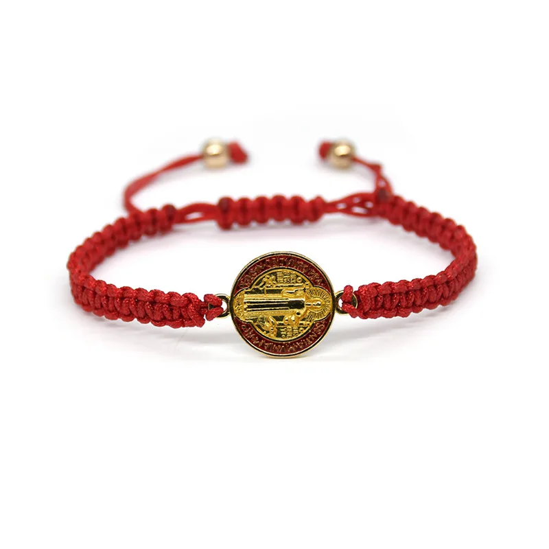 Metal Color: Hot Stamping - QIGO St. Benedict Bracelet For Men Women Rope Weave Religious Jewelry Red Black