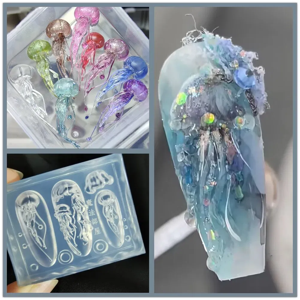 Color: Chocolate - 1pc Marine Jellyfish Lace Ice Flowers 3D Acrylic Nail Mold Nail Art Silicone Stamping Plates Nail Accessories