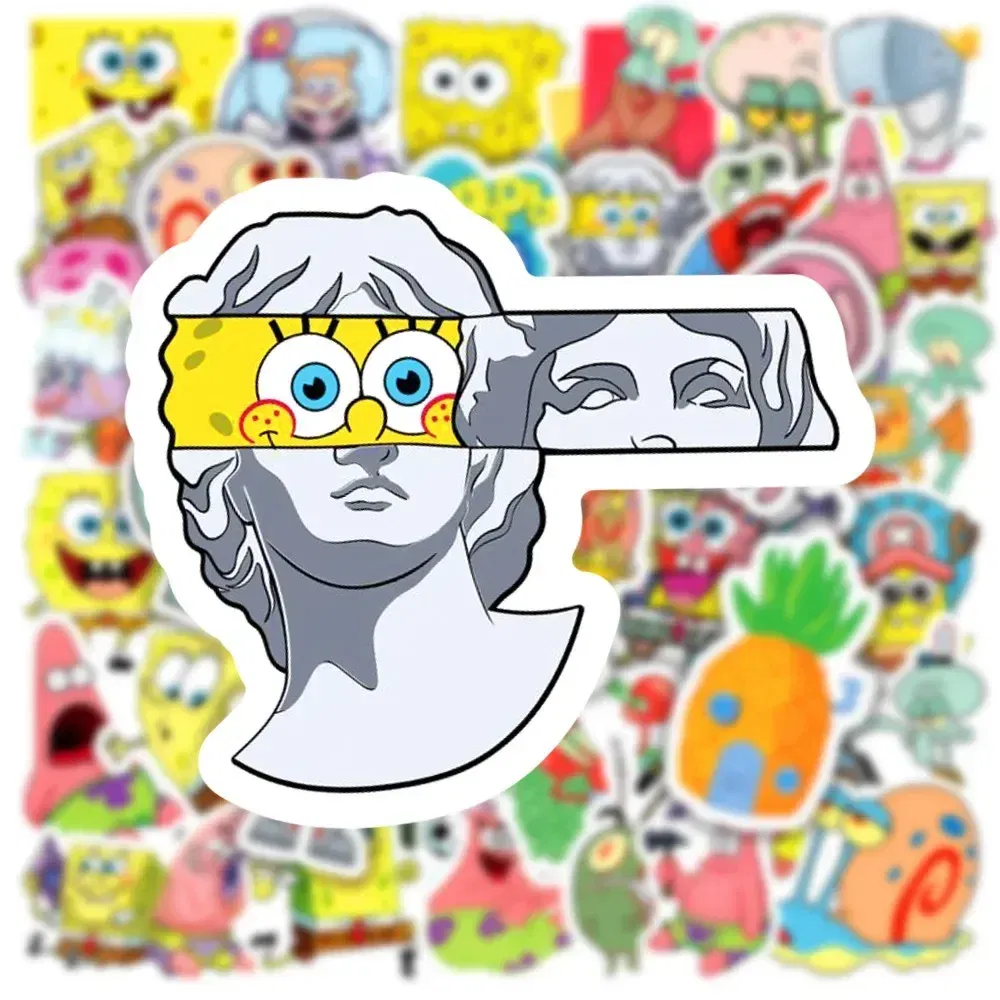 Color: Lavender - 50pcs Variety of Cartoon and Anime Cute SpongeBob SquarePants Paistar Kids Waterproof Graffiti Stickers