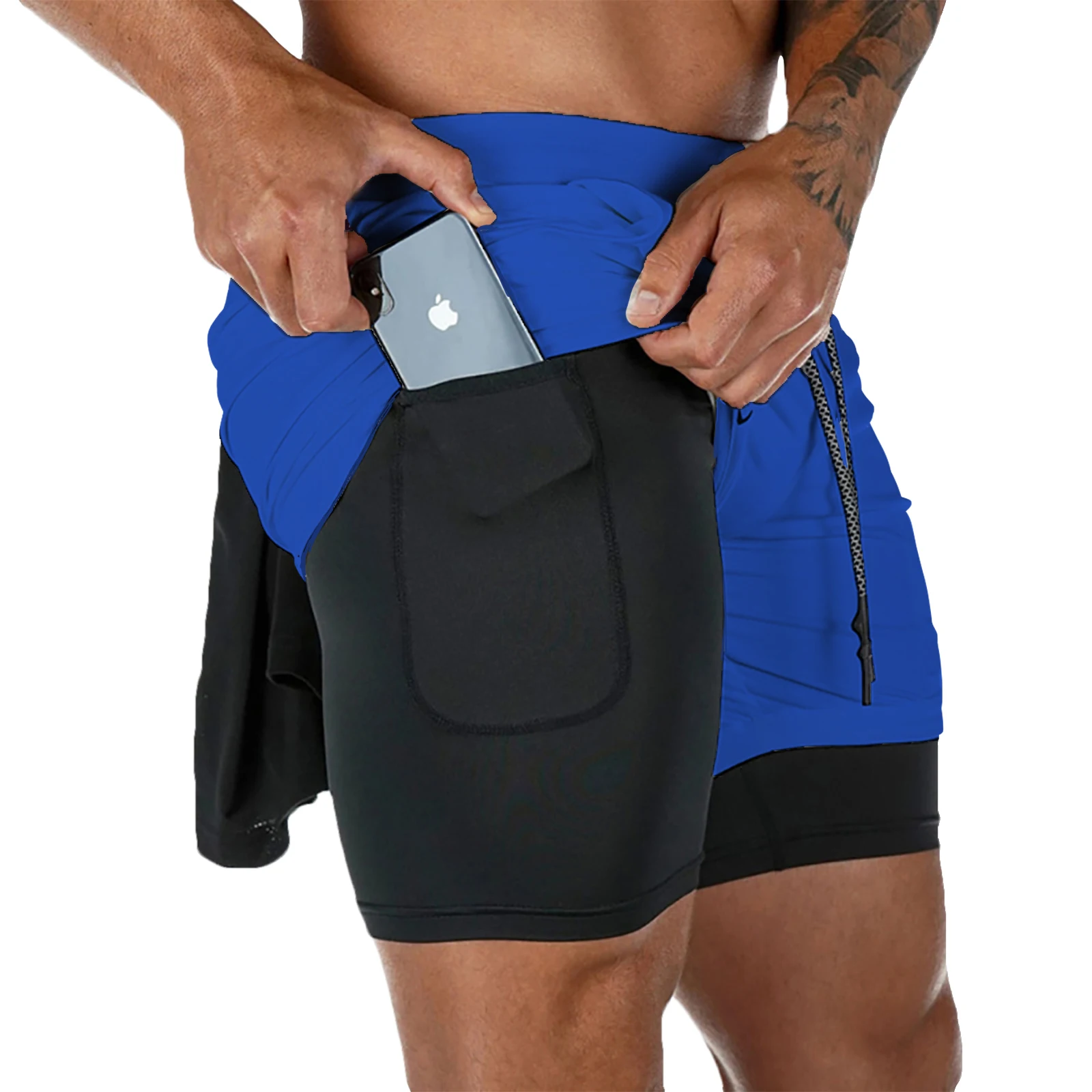Color: GRAY, Size: M - Men's Double Layer Fitness Shorts Drawstring Mesh Lining Elastic Waist Breathable Quick Dry to Beach Pool Summer Male