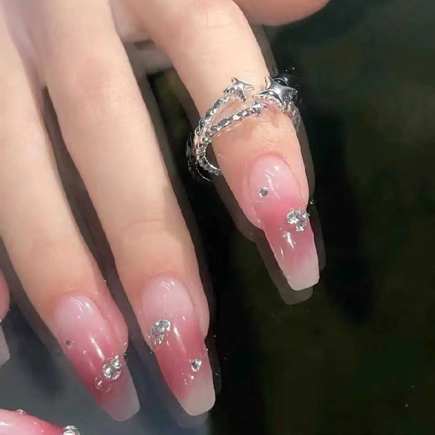 Main Stone Color: Red - 2025 New Korean Silver Color Four Pointed Star Rings For Women Simple Y2k Cross Star Opening Adjustable Finger Ring Jewelry Gift