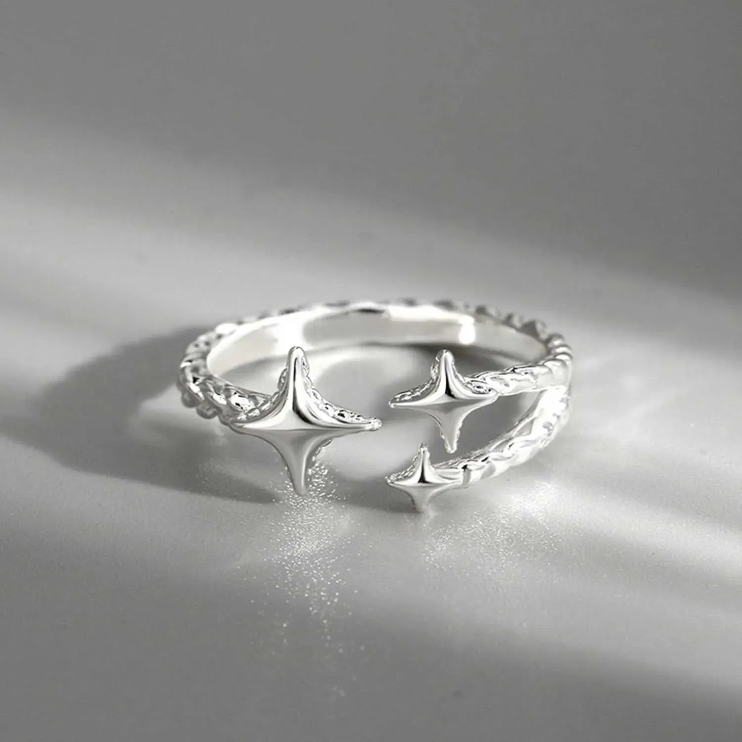 Main Stone Color: Red - 2025 New Korean Silver Color Four Pointed Star Rings For Women Simple Y2k Cross Star Opening Adjustable Finger Ring Jewelry Gift